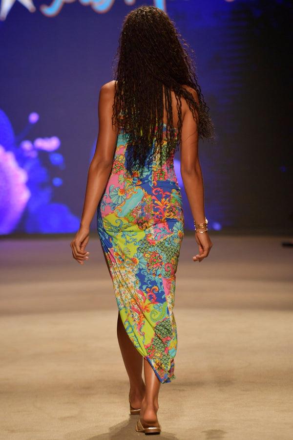 Luli Fama LA COSTA - Asymmetrical Cut Out Maxi Dress • Multicolor Runway – Luli Fama