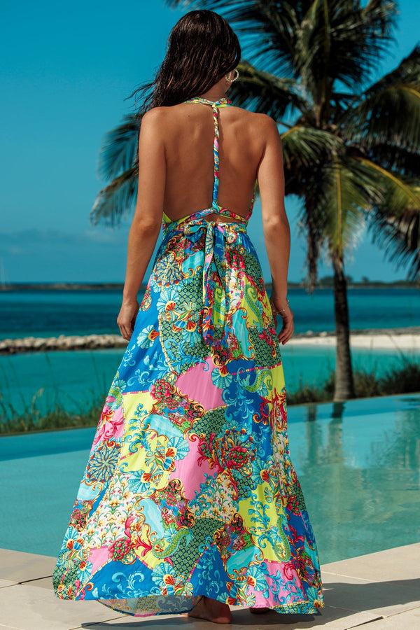 Luli Fama LA COSTA Convertible Top Maxi Dress - Multi Color – Luli Fama