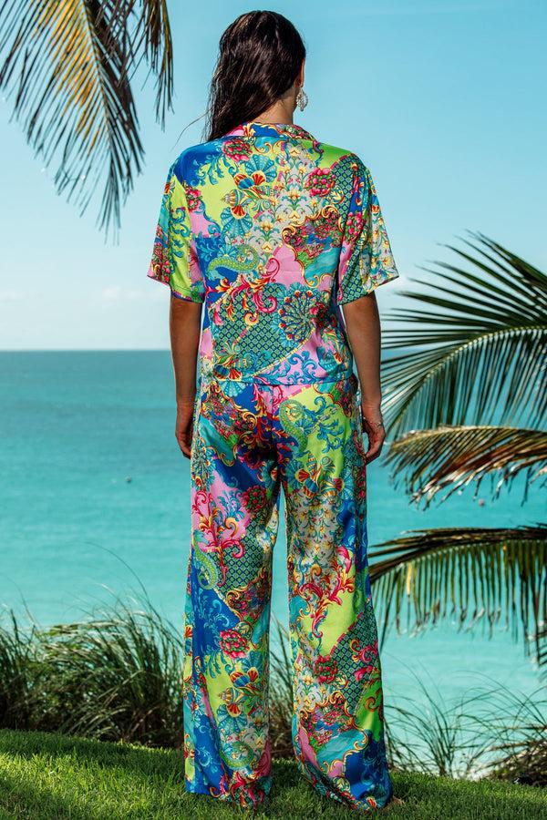 Luli Fama LA COSTA Short Sleeve Collard Blouse & Pant - Luli Fama