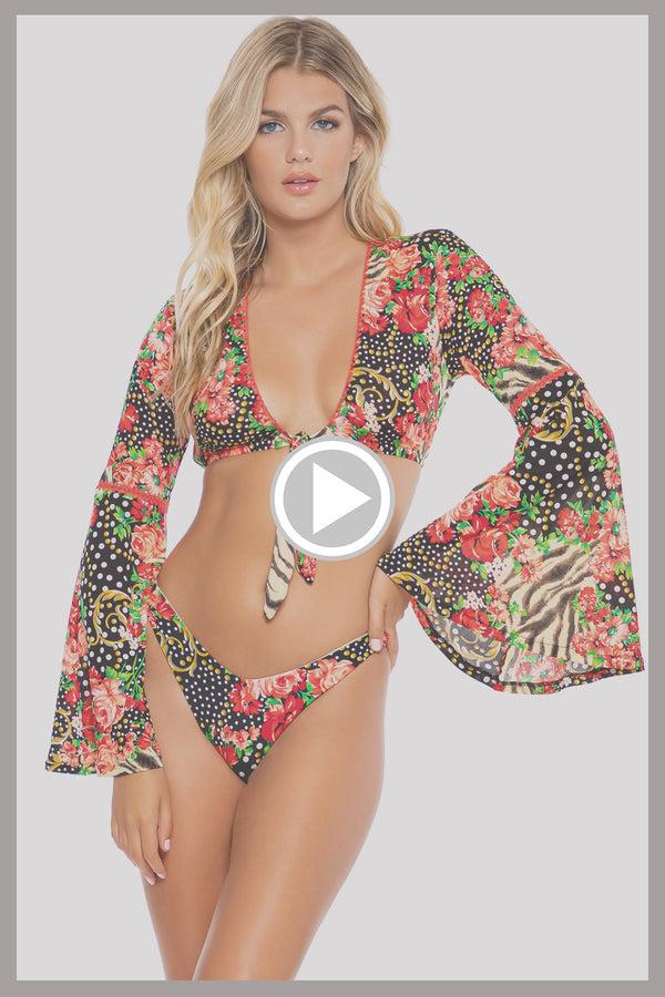 Luli Fama LA VIDA ES UN CARNAVAL - Stitched Bell Sleeve Crop Top & High Leg Bott – Luli Fama