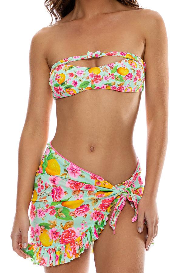 Luli Fama LIMONCELLO - Bow Bandeau Top & Ruffle Sarong Mini Skirt • Multicolor – Luli Fama