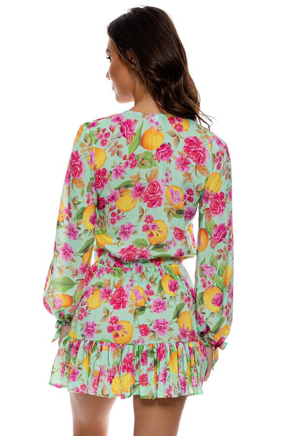 Luli Fama LIMONCELLO - Deep V Frill Hem Dress • Multicolor – Luli Fama