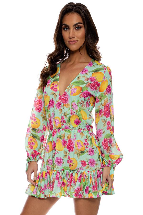 Luli Fama LIMONCELLO - Deep V Frill Hem Dress • Multicolor – Luli Fama