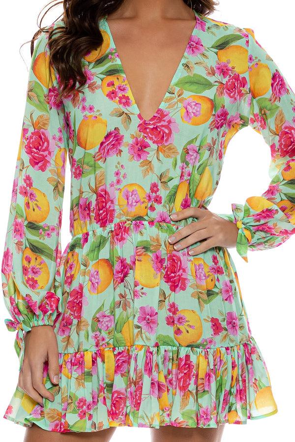 Luli Fama LIMONCELLO - Deep V Frill Hem Dress • Multicolor – Luli Fama