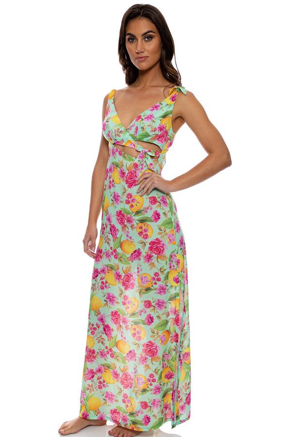 Luli Fama LIMONCELLO - Peek A Boo Tie Back Maxi Dress • Multicolor – Luli Fama