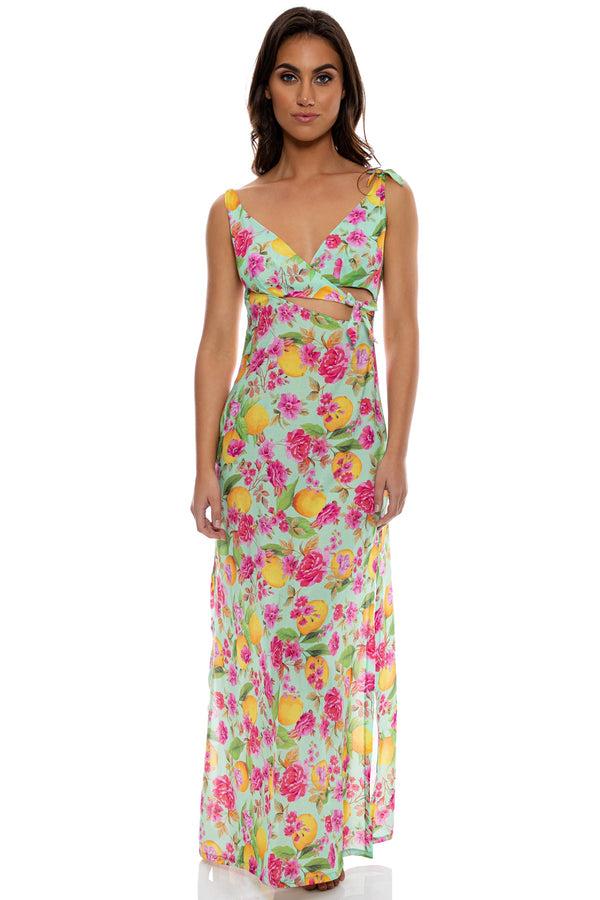 luli fama LIMONCELLO - Peek A Boo Tie Back Maxi Dress • Multicolor – Luli Fama
