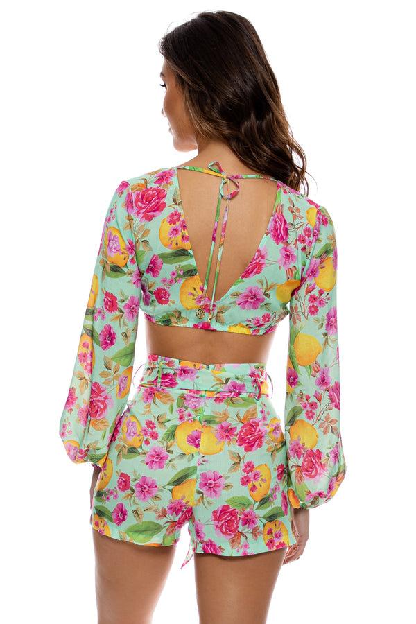 Luli Fama LIMONCELLO - Tie Front Crop Top & Tie Waist Shorts • Multicolor – Luli Fama