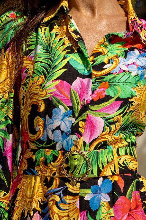 Luli Fama LOVE BY THE SUN - Belted Long Sleeve Shirt Dress • Multicolor – Luli Fama