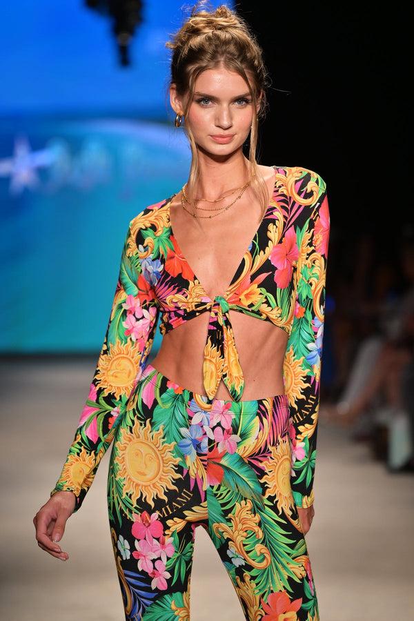 Luli Fama LOVE BY THE SUN - Front Knot Crop Top & Bell Bottoms Pants • Multicolo – Luli Fama