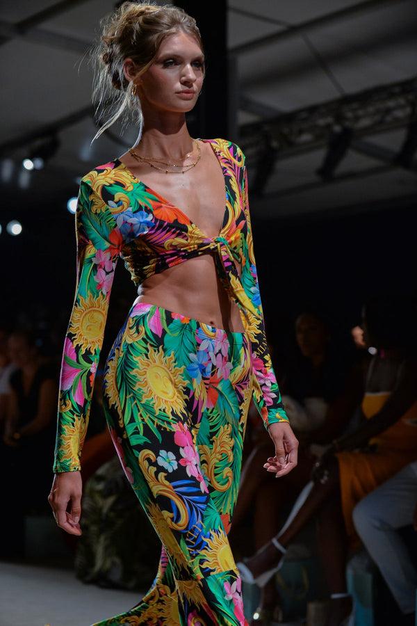 Luli Fama LOVE BY THE SUN - Front Knot Crop Top & Bell Bottoms Pants • Multicolo – Luli Fama