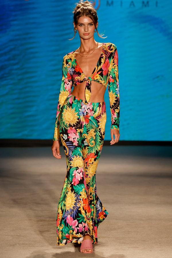 luli fama LOVE BY THE SUN - Front Knot Crop Top & Bell Bottoms Pants • Multicolo – Luli Fama