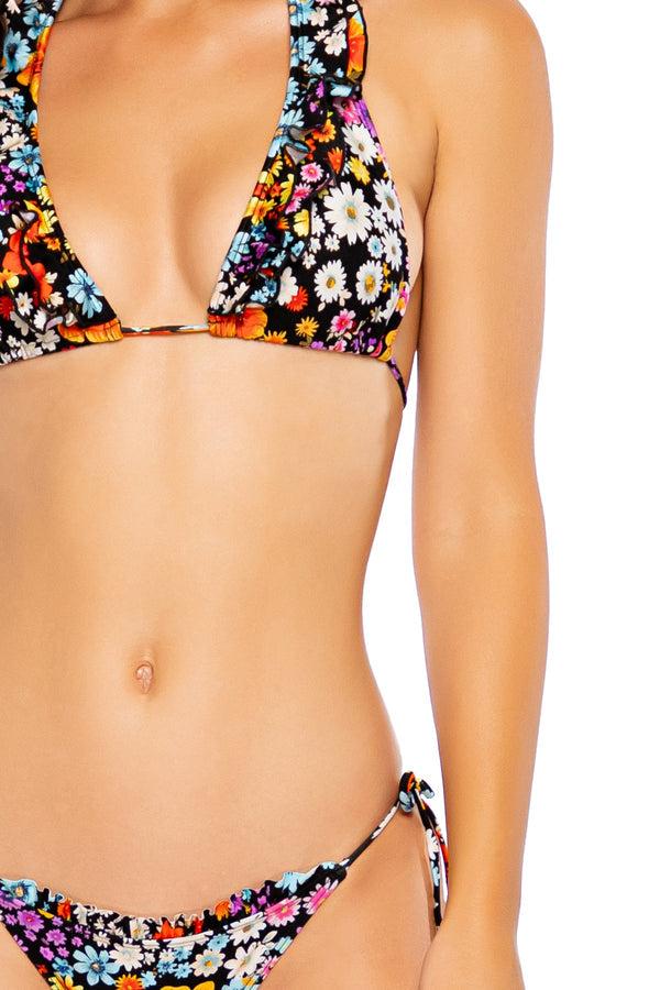 Luli Fama Love Spell Bikini - Floral Ruffle Halter Top & Tie-Side Bottom – Luli Fama
