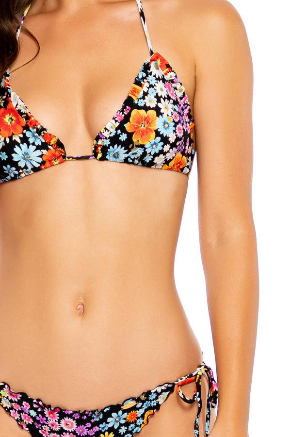 Luli Fama LOVE SPELL - Triangle Top & Wavy Ruched Back Tie Side Bottom • Black – Luli Fama