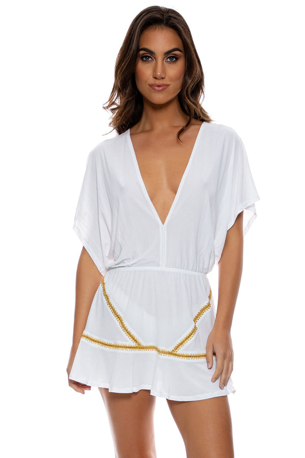 luli fama LULI CHIC Playera V-Neck Ruffle Dress - White – Luli Fama