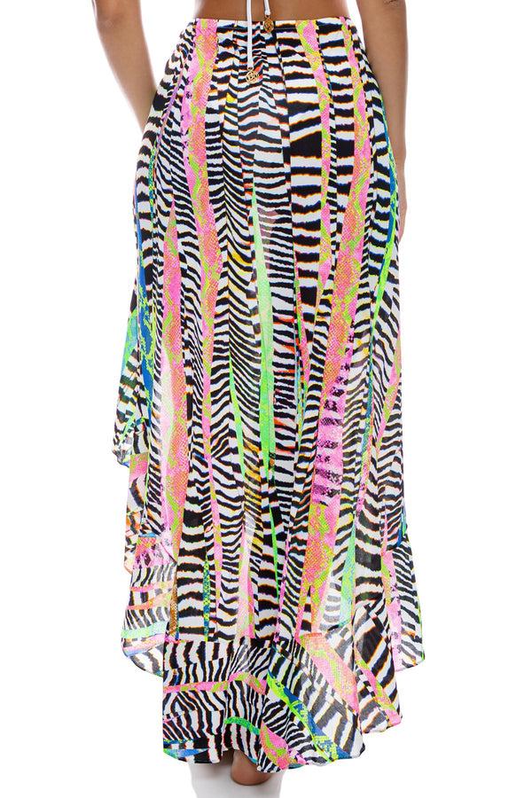 Luli Fama LULI DISCO - Bell Sleeve Crop Top & Ruffle High Lo Slit Skirt • Multic – Luli Fama