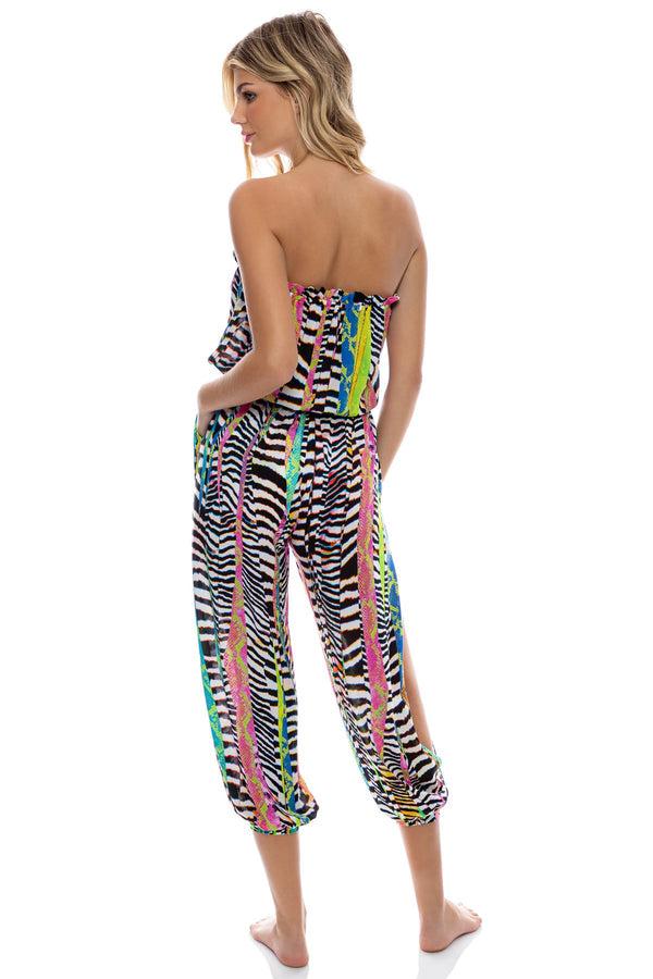 Luli Fama LULI DISCO - Strapless Ruffle Jogger Jumpsuit • Multicolor – Luli Fama