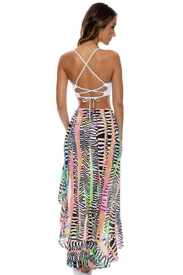 Luli Fama LULI DISCO - Underwire Top & Ruffle High Lo Slit Skirt • White – Luli Fama