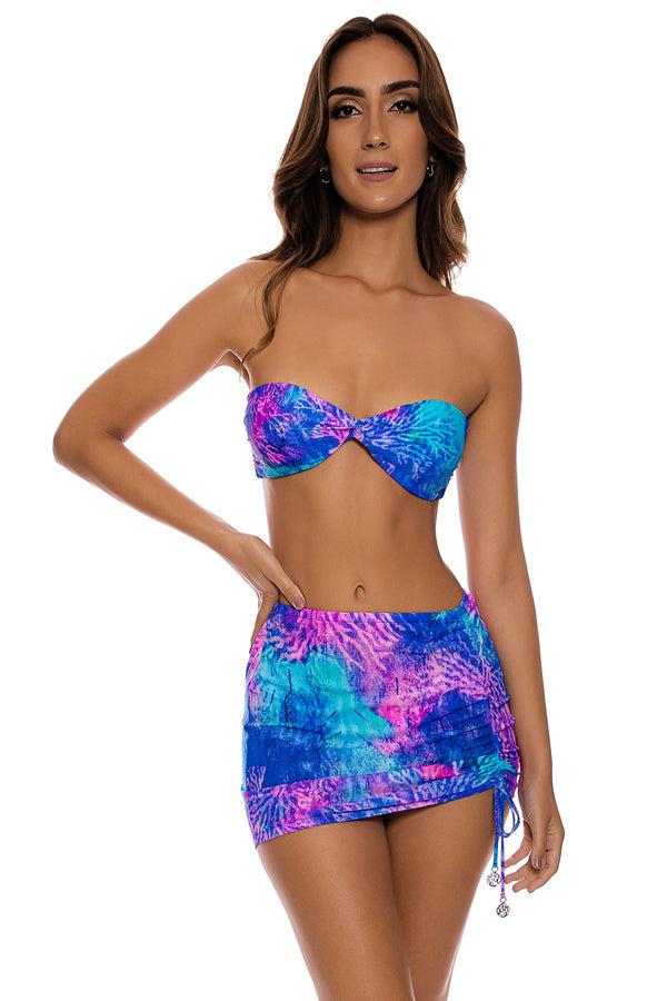 luli fama LULI REEF - Strap Bandeau Top & Scrunch Up Mini Skirt • Multicolor – Luli Fama