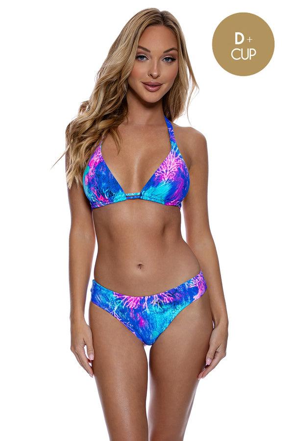 luli fama LULI REEF - Triangle Halter Top & Seamless Full Ruched Back Bottom • M – Luli Fama