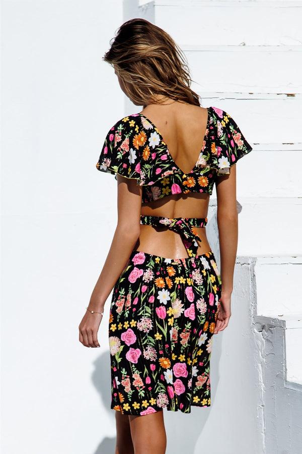 Luli Fama LULI'S SECRET GARDEN - Deep V Cut Out Dress • Multicolor – Luli Fama