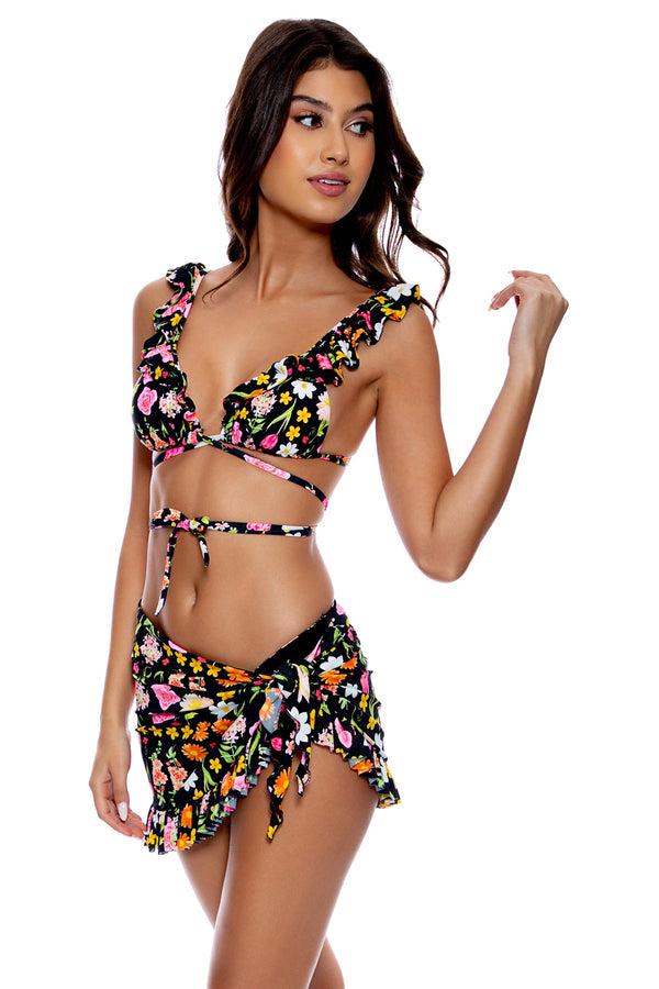 Luli Fama LULI'S SECRET GARDEN - Ruffle Deep V Wrap Triangle Top & Ruffle Sarong – Luli Fama