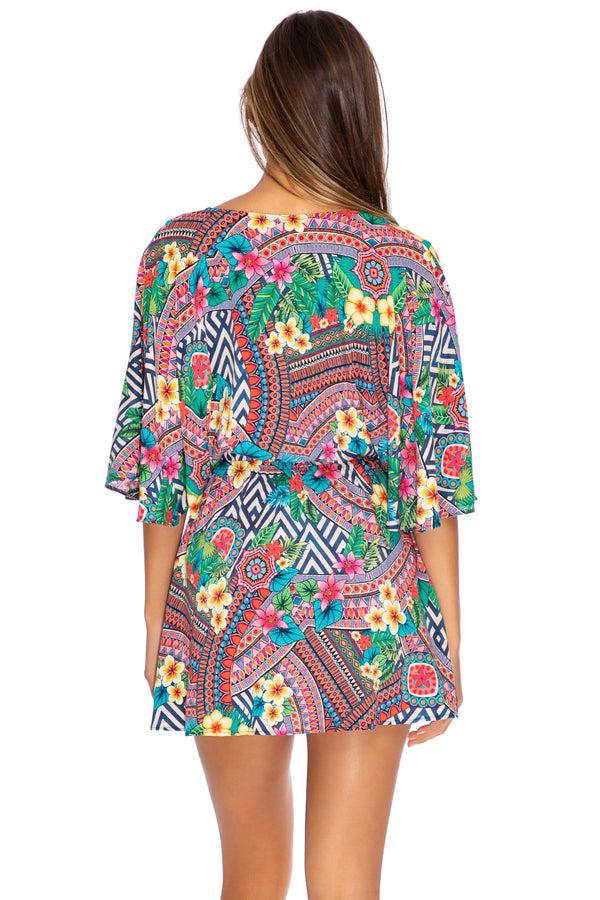 Luli Fama Luli Tribe - Multicolor Laced-Up Short Dress - V-Neck – Luli Fama