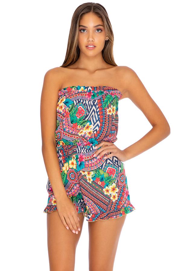 luli fama Luli Tribe - Strapless Ruffle Romper with Elastic Waist – Luli Fama