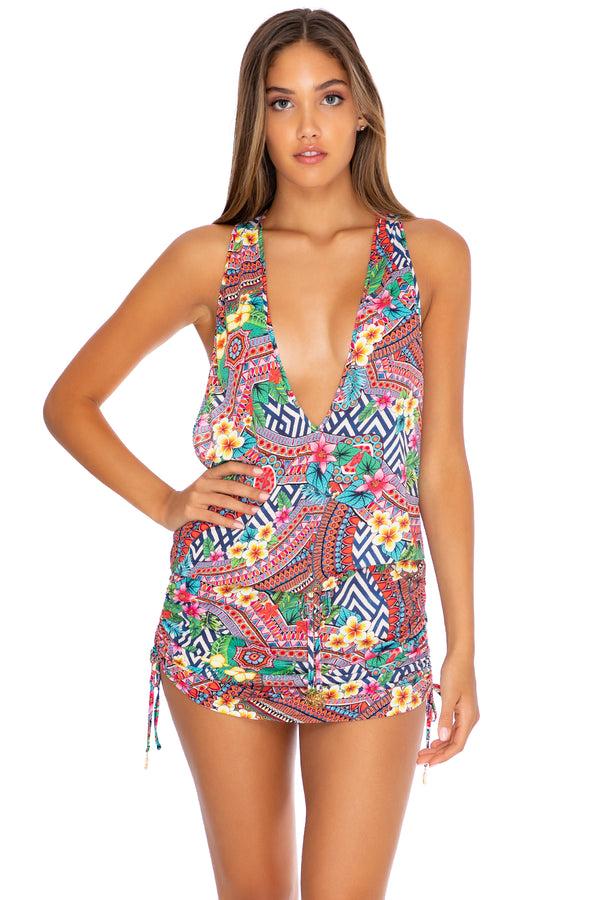 luli fama Luli Tribe - T-Back Mini Dress - Drawstring Waist – Luli Fama