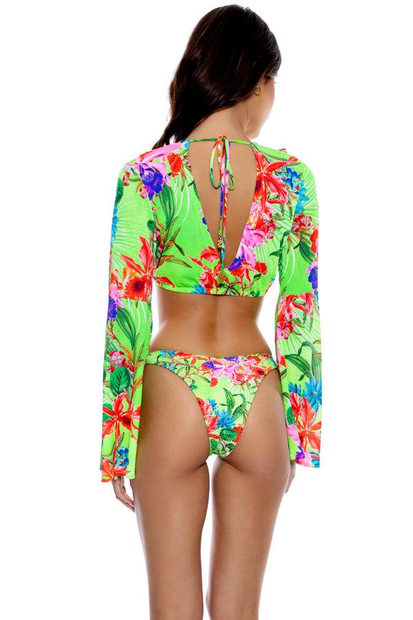 Luli Fama LULI TROPICS - Bell Sleeve Crop Top & High Leg Peek A Boo Ring Bottom – Luli Fama