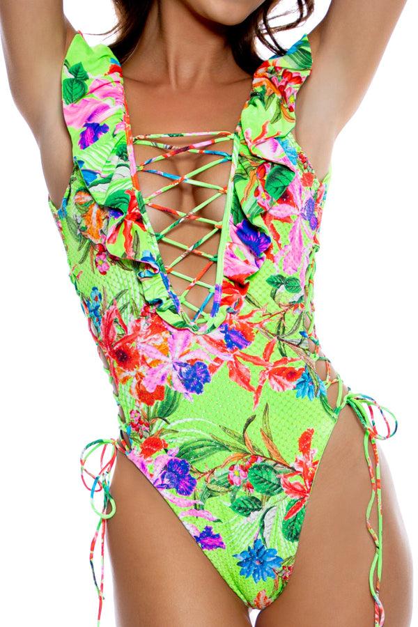 Luli Fama LULI TROPICS - Open Side One Piece Bodysuit • Multicolor – Luli Fama