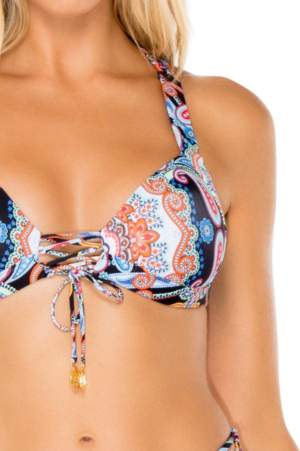 Luli Fama MAESTRANZA - Molded Push Up Bandeau Halter Top & High Rise Cheeky Bott – Luli Fama