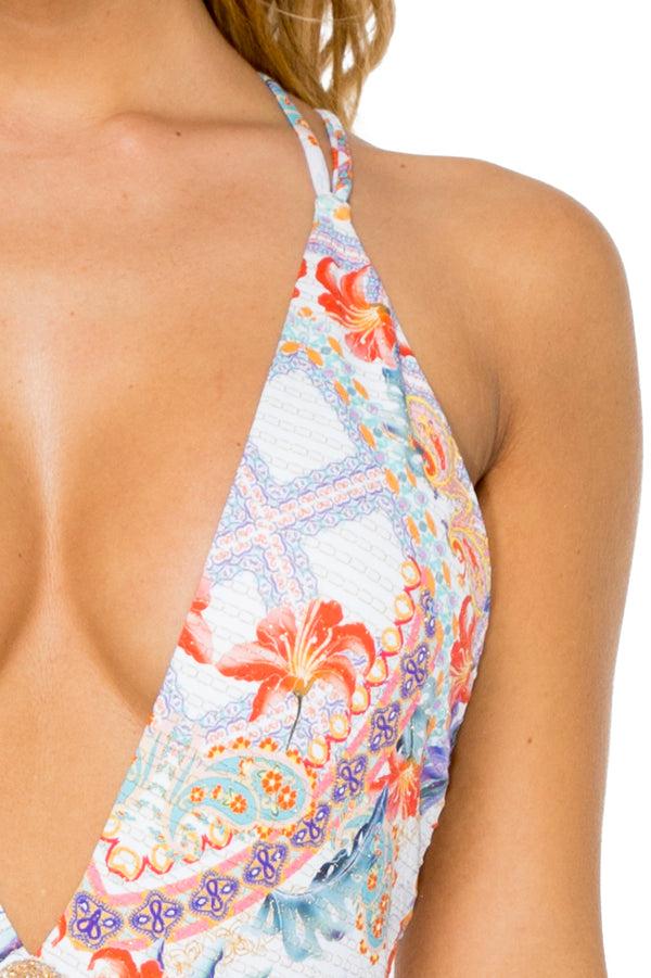 Luli Fama Merenguito Deep V Crossed-Back One-Piece - Multicolor – Luli Fama