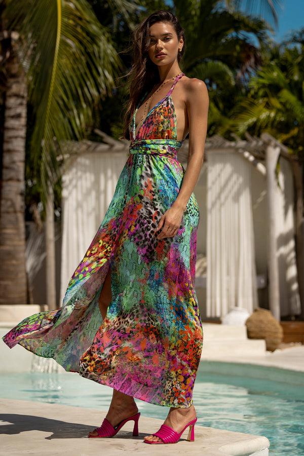 Luli Fama MIAMI MYSTIQUE - Convertible Maxi Dress • Multicolor – Luli Fama