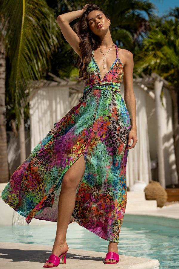 luli fama MIAMI MYSTIQUE - Convertible Maxi Dress • Multicolor – Luli Fama