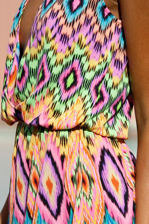 Luli Fama MIAMI SORBET Deep V-Neck Tank Players Dress - Multicolor – Luli Fama
