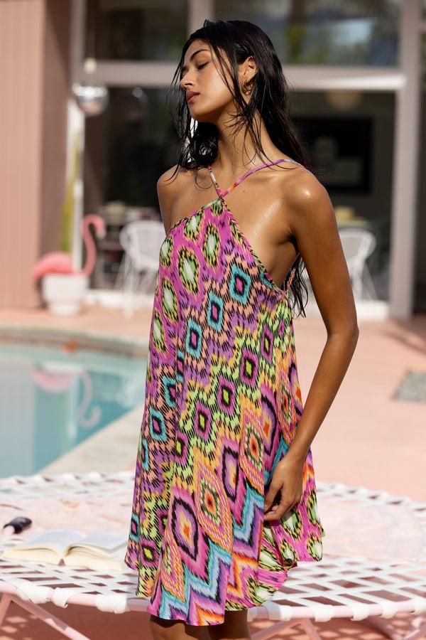 Luli Fama MIAMI SORBET Halter Neck Babydoll Dress - Multicolor – Luli Fama