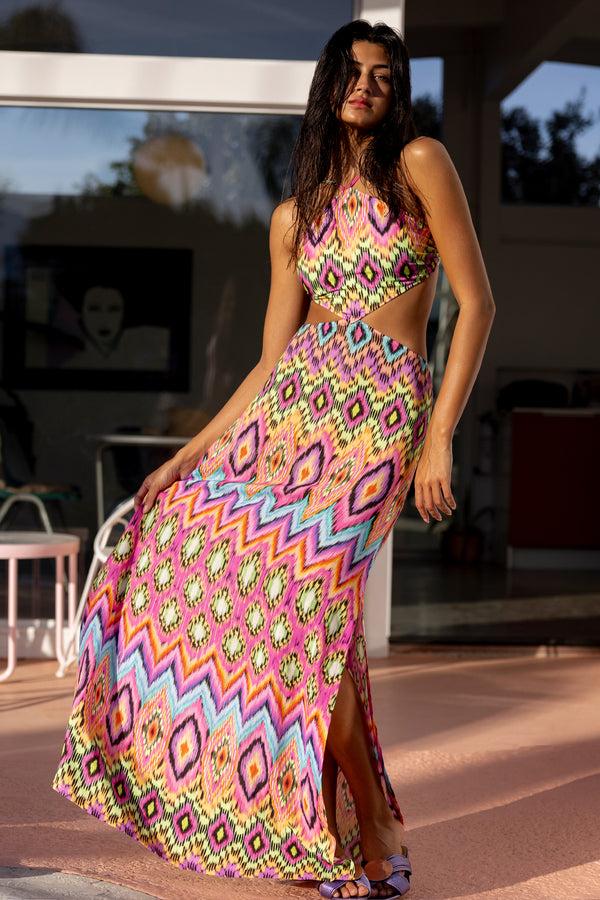 luli fama MIAMI SORBET Side Cut Out Long Dress - Multicolor – Luli Fama