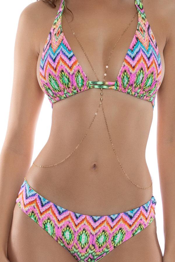 Luli Fama MIAMI SORBET - Triangle Halter Top & Seamless Full Ruched Back Bottom – Luli Fama