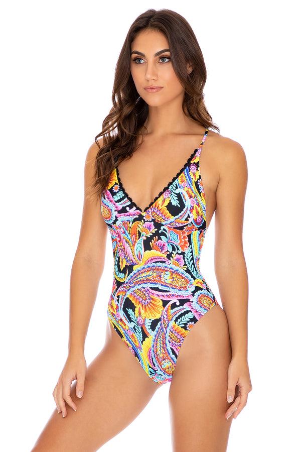 Luli Fama Moon Nights Lace-Up Back High-Leg One-Piece Bathing Suit – Luli Fama