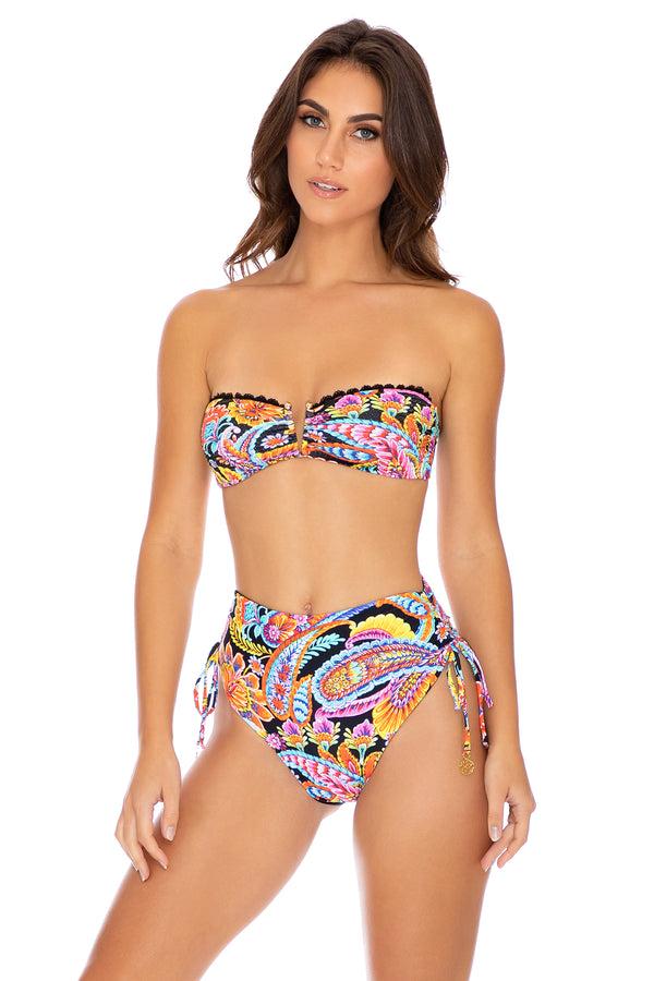 Luli Fama Moon Nights Paisley V-Ring Bandeau Top & High-Waist Bikini Bottom – Luli Fama