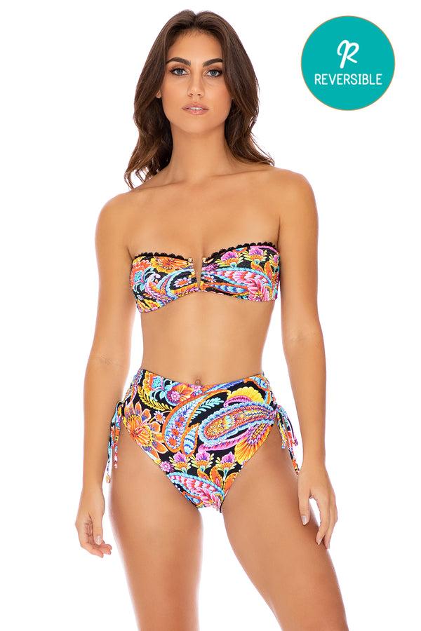 luli fama Moon Nights Paisley V-Ring Bandeau Top & High-Waist Bikini Bottom – Luli Fama