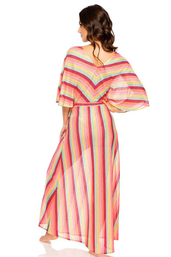 Luli Fama Muse Feels Long Kimono - Multicolor V-Neck Cover-Up – Luli Fama