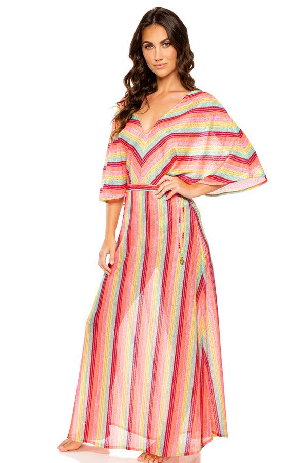 Luli Fama Muse Feels Long Kimono - Multicolor V-Neck Cover-Up – Luli Fama