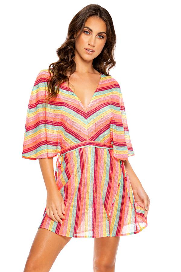 luli fama Muse Feels Short Kimono - Multicolor V-Neck Cover-Up – Luli Fama