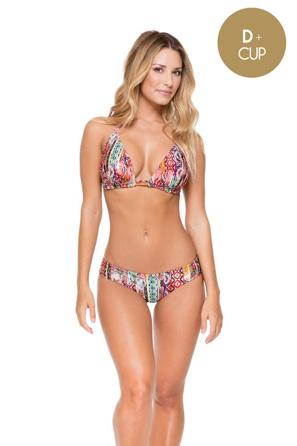 luli fama MY WAY - Triangle Halter Top & Seamless Ruched Back Full Bottom • Mult – Luli Fama