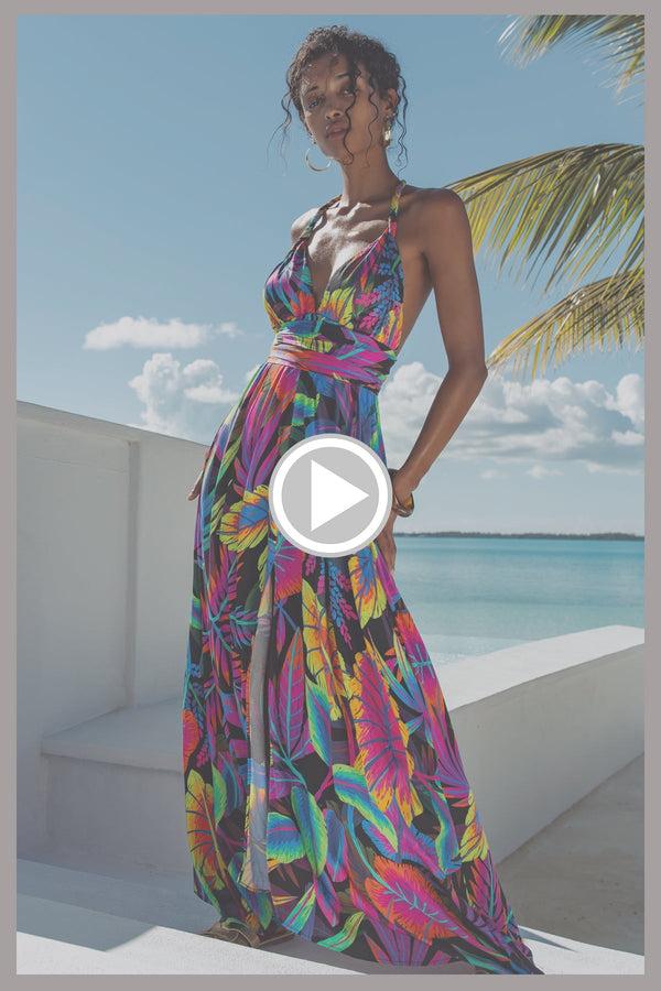 Luli Fama NEON NIGHTS - Convertible Maxi Dress • Multicolor – Luli Fama