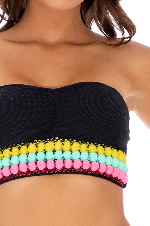 Luli Fama Night Lights - Black Bikini Bandeau Top & Ruched Bottom – Luli Fama