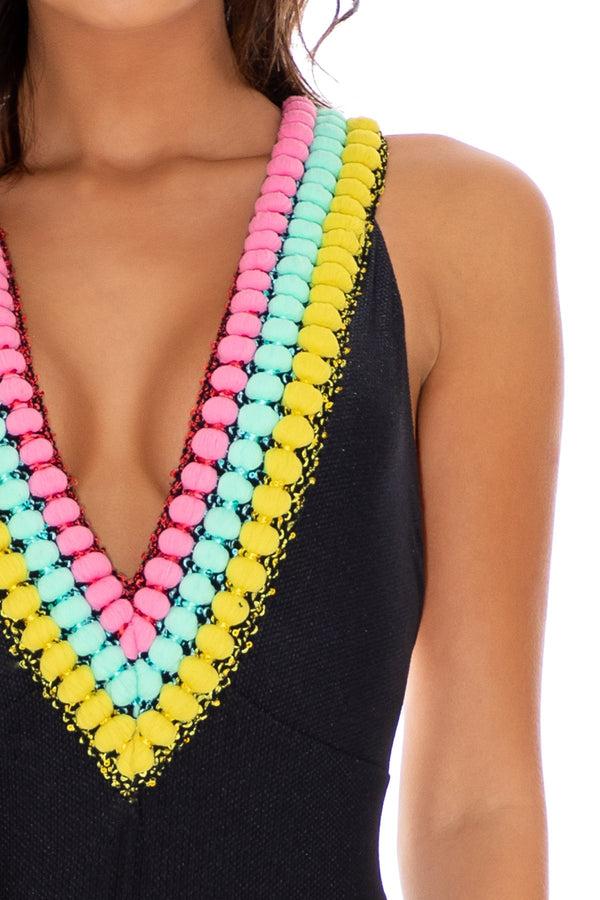 Luli Fama Night Lights - Deep V Crossed Back One-Piece - Black – Luli Fama