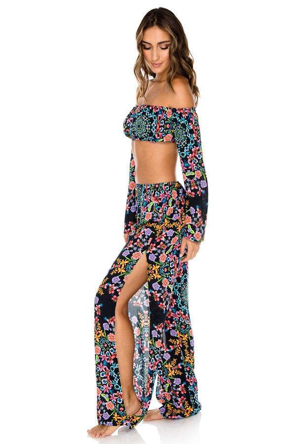 Luli Fama Noches De Sevilla Off Shoulder Top & Split Wide Leg Pants - Multicolor – Luli Fama