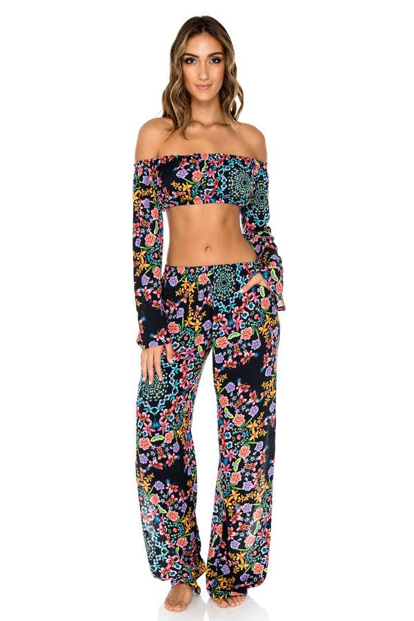 luli fama Noches De Sevilla Off Shoulder Top & Split Wide Leg Pants - Multicolor – Luli Fama